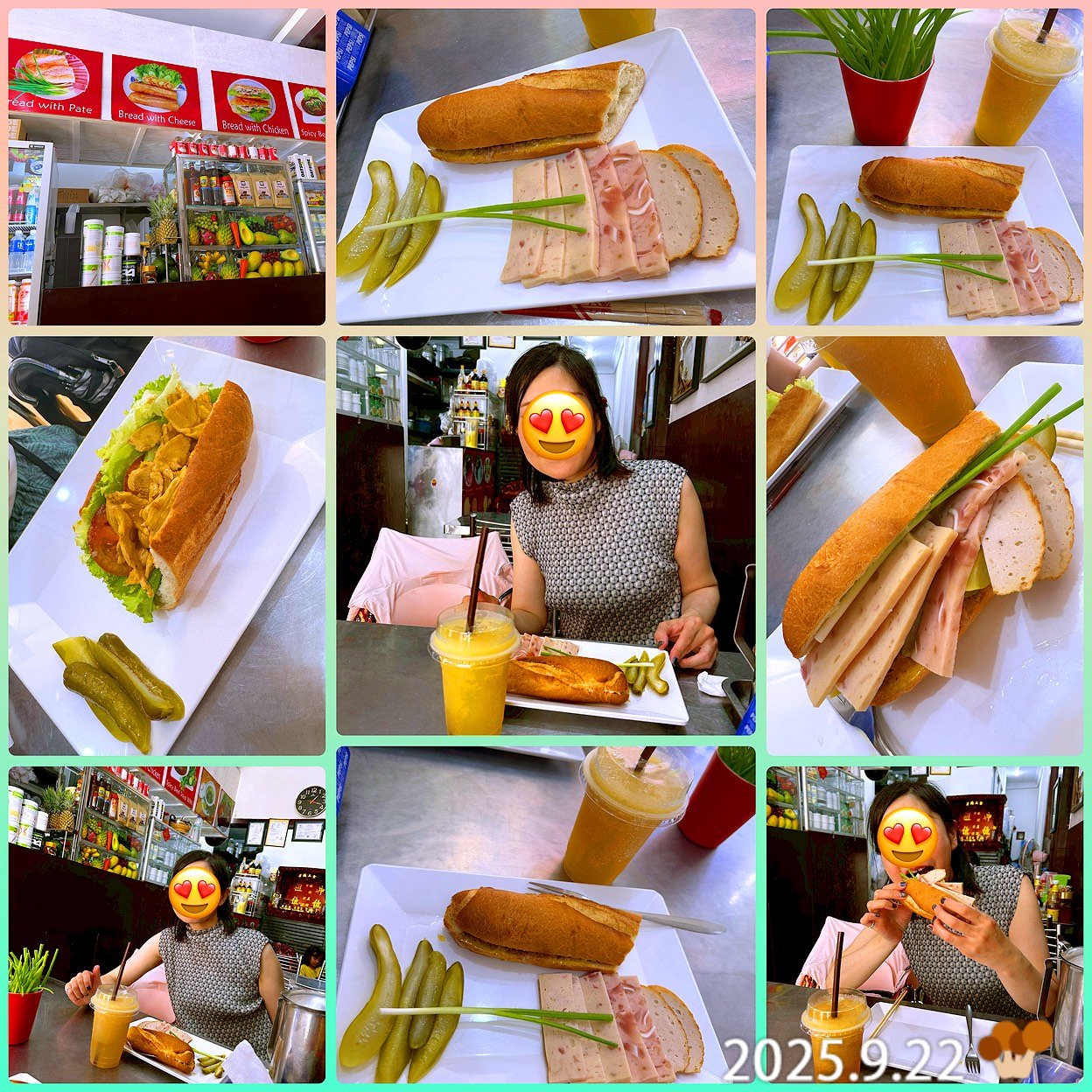 ホテル傍のサンドイッチ屋さんでヌンパン🥖頂きました。
私はパテサンドにアップルシェイク、相棒はチキンサンドにパイナップルシェイク。どちらも1.5$。パンがめちゃくちゃ美味しい✨️パンだけ買って帰りたいくらい、皮がさっくりパリッパリで中は程よくもっちり。パテは3種類味わえて大満足💯
ドクダミとパクチーとに飽きてきてた中で、今回1番美味しかった❣️
ホテルへ戻り、荷造りしまーす。